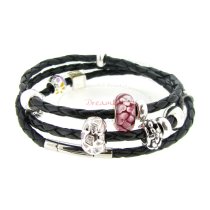 Stainless Steel 3 Round Black Bolo Braided Leather Cord 3mm Magnetic Wristband Bracelets 7"