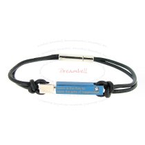 Stainless Steel Love Is the Key to Open the Gate of Happineess Black Leather Cord 2mm CZ Circular Clasp Wristband Bracelets 7.5″