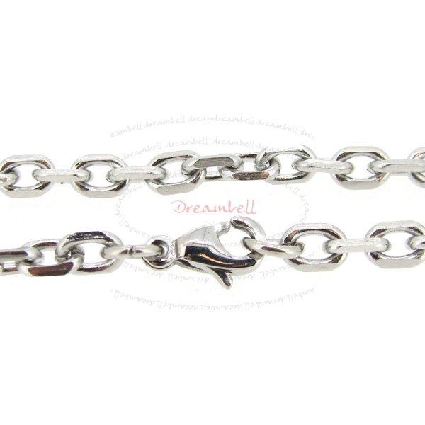 1x Stainless Steel Oval Ring Rolo Link Cable Chain Necklace with Lobster Clasp 17.5"