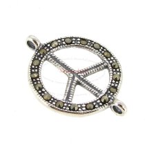 1x Sterling Silver Antique Round World Peace Marcasite Link Connector