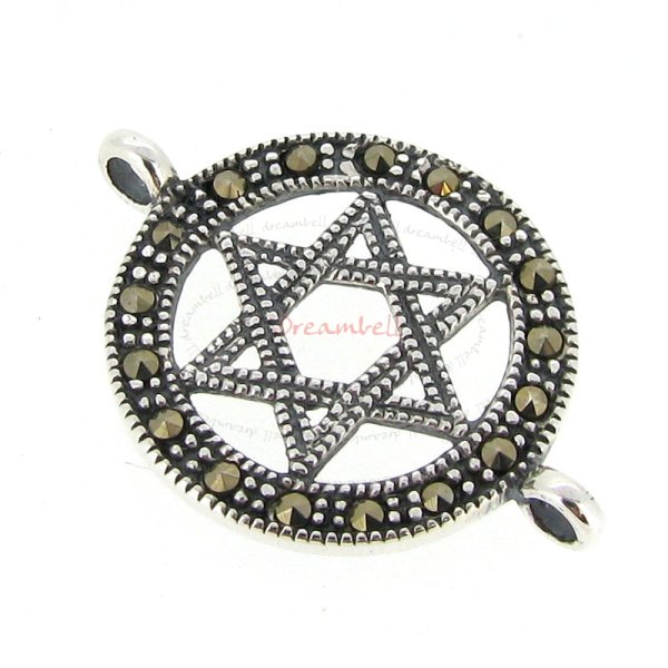 1x Sterling Silver Round Antique Star of David Marcasite Link Connector
