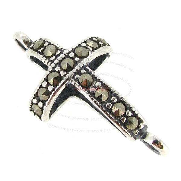 Sterling Silver Marcasite Holy Cross Link Pendant Bracelet Connector