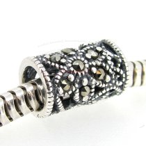 1x Sterling Silver Marcasite Flower Bead Tube 10mm for European Charm Bracelets