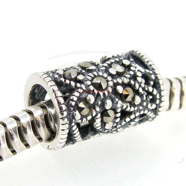 1x Sterling Silver Marcasite Flower Bead Tube 10mm for European Charm Bracelets