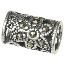 1x Sterling Silver Marcasite Flower Bead Tube 10mm for European Charm Bracelets