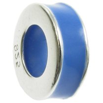 Sterling Silver Sapphire Blue Enamel Stopper with Rubber Round Bead for European Charm Bracelets