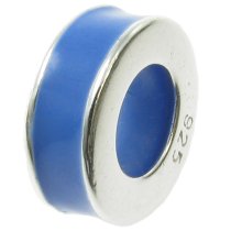 Sterling Silver Sapphire Blue Enamel Stopper with Rubber Round Bead for European Charm Bracelets