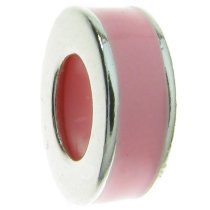 Sterling Silver Pink Rose Enamel Stopper with Rubber Round Bead for European Charm Bracelets
