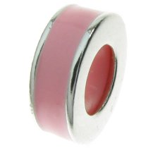 Sterling Silver Pink Rose Enamel Stopper with Rubber Round Bead for European Charm Bracelets