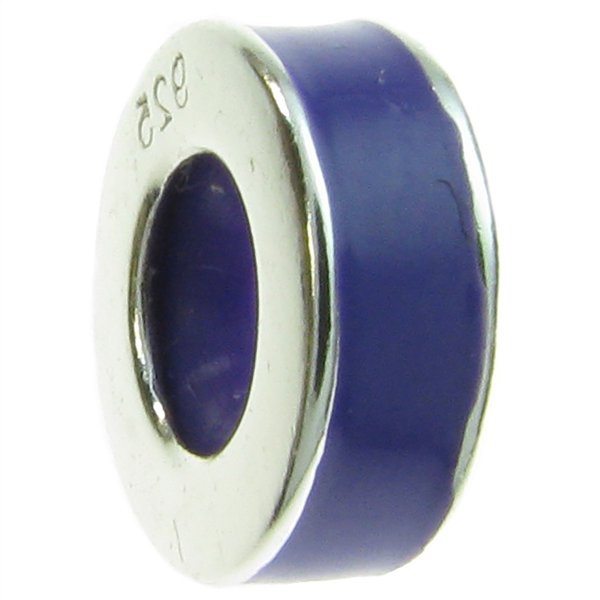 Sterling Silver Purple Enamel Stopper with Rubber Round Bead for European Charm Bracelets