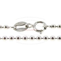 1x Rhodium Plated Over Sterling Silver Round Ball Chain Necklace 1.8mm w/ Spring Ring Clasp 16″