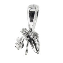 1x Sterling Silver CZ Crystal Bail Pin Cup Pearl Pendant Connector