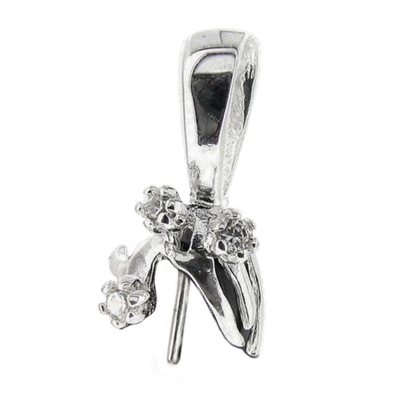 1x Sterling Silver CZ Crystal Bail Pin Cup Pearl Pendant Connector
