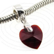 1x Sterling Silver Birthstone January Garnet Heart Crystal Dangle Bead for European Charm Bracelets Using Swarovski Elements Crystal