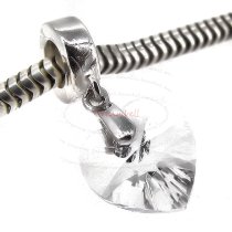 Sterling Silver Birthstone April Clear Heart Dangle Bead for European Charm Bracelets Using Swarovski Elements Crystal