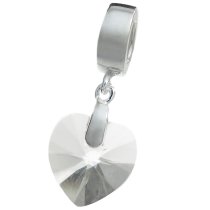 Sterling Silver Birthstone April Clear Heart Dangle Bead for European Charm Bracelets Using Swarovski Elements Crystal