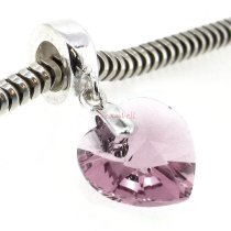 Sterling Silver Birthstone June Light Amethyst Heart Dangle Bead for European Charm Bracelets Using Swarovski Elements Crystal