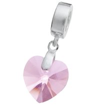 Sterling Silver Birthstone June Light Amethyst Heart Dangle Bead for European Charm Bracelets Using Swarovski Elements Crystal