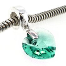 Sterling Silver Birthstone December Blue Zircon Heart Dangle Bead for European Charm Bracelets Using Swarovski Elements Crystal