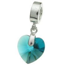 Sterling Silver Birthstone December Blue Zircon Heart Dangle Bead for European Charm Bracelets Using Swarovski Elements Crystal