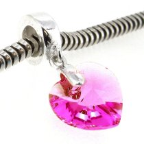 Sterling Silver Birthstone October Rose Heart Dangle Bead for European Charm Bracelets Using Swarovski Elements Crystal
