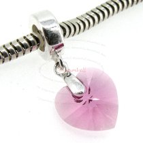 Sterling Silver Birthstone October Rose Heart Dangle Bead for European Charm Bracelets Using Swarovski Elements Crystal