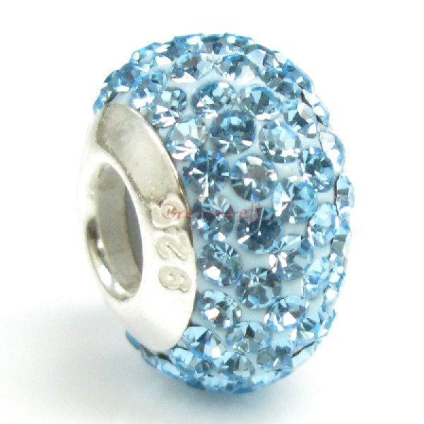 Sterling Silver Birthstone Aquamarine Blue Round CZ Crystal for European Charm Bracelets December