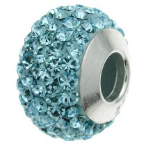 Sterling Silver Birthstone Aquamarine Blue Round CZ Crystal for European Charm Bracelets December