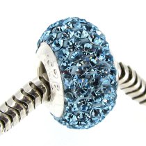 Sterling Silver Birthstone Aquamarine Blue Round CZ Crystal for European Charm Bracelets December