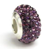 Sterling Silver Birthstone Amethyst Round CZ Crystal for European Charm Bracelets February