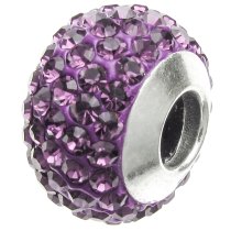 Sterling Silver Birthstone Amethyst Round CZ Crystal for European Charm Bracelets February