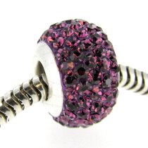 Sterling Silver Birthstone Amethyst Round CZ Crystal for European Charm Bracelets February