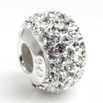 Sterling Silver Birthstone Clear Round CZ Crystal for European Charm Bracelets April