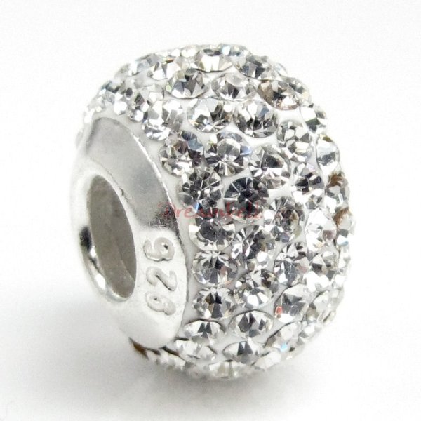 Sterling Silver Birthstone Clear Round CZ Crystal for European Charm Bracelets April