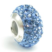 Sterling Silver Birthstone Light Sapphire Round CZ Crystal for European Charm Bracelets March