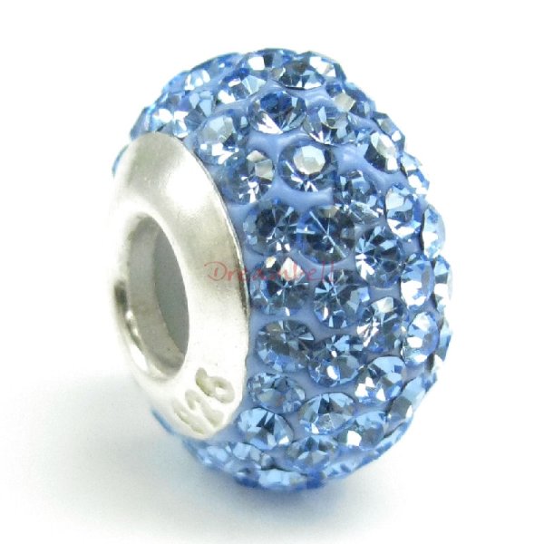Sterling Silver Birthstone Light Sapphire Round CZ Crystal for European Charm Bracelets March