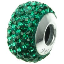 Sterling Silver Birthstone Emerald Round CZ Crystal for European Charm Bracelets May