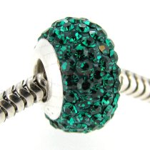 Sterling Silver Birthstone Emerald Round CZ Crystal for European Charm Bracelets May