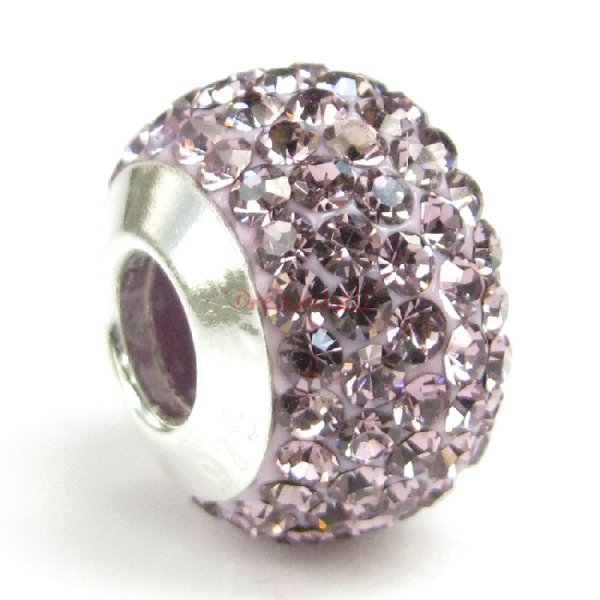 Sterling Silver Birthstone Light Amethyst Round CZ Crystal for European Charm Bracelets June