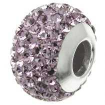 Sterling Silver Birthstone Light Amethyst Round CZ Crystal for European Charm Bracelets June