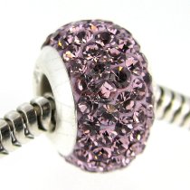 Sterling Silver Birthstone Light Amethyst Round CZ Crystal for European Charm Bracelets June