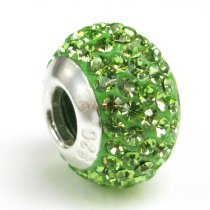 Sterling Silver Birthstone Peridot Round CZ Crystal for European Charm Bracelets August