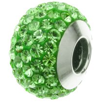 Sterling Silver Birthstone Peridot Round CZ Crystal for European Charm Bracelets August