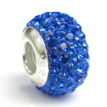 Sterling Silver Birthstone Sapphire Round CZ Crystal for European Charm Bracelets September