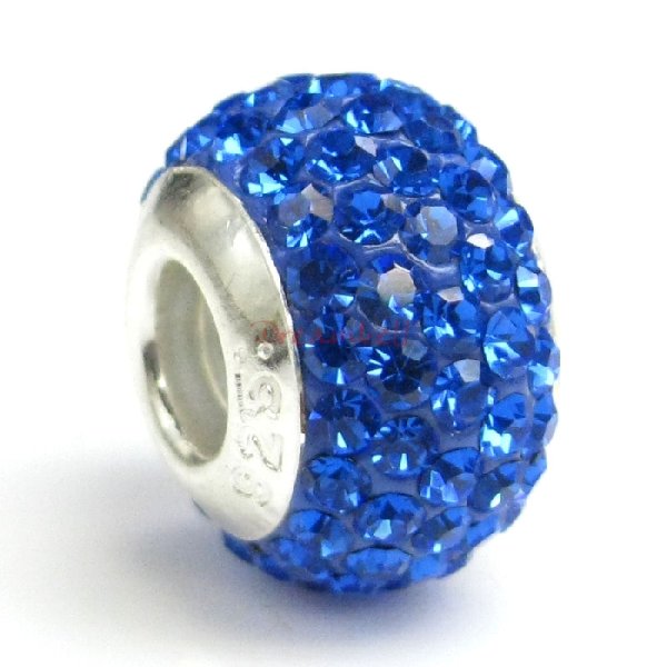 Sterling Silver Birthstone Sapphire Round CZ Crystal for European Charm Bracelets September