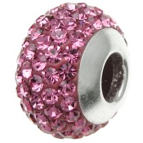 Sterling Silver Birthstone Pink Round CZ Crystal for European Charm Bracelets October