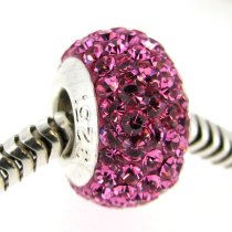 Sterling Silver Birthstone Pink Round CZ Crystal for European Charm Bracelets October