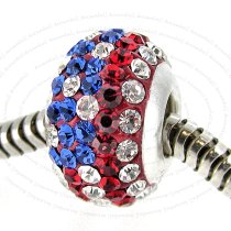 Sterling Silver ROUND Blue Red White American Flag Ferido crystals for European Charm Bracelet jewelry