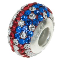 Sterling Silver ROUND Blue Red White American Flag Ferido crystals for European Charm Bracelet jewelry