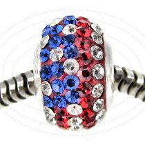 Sterling Silver ROUND Blue Red White American Flag Ferido crystals for European Charm Bracelet jewelry